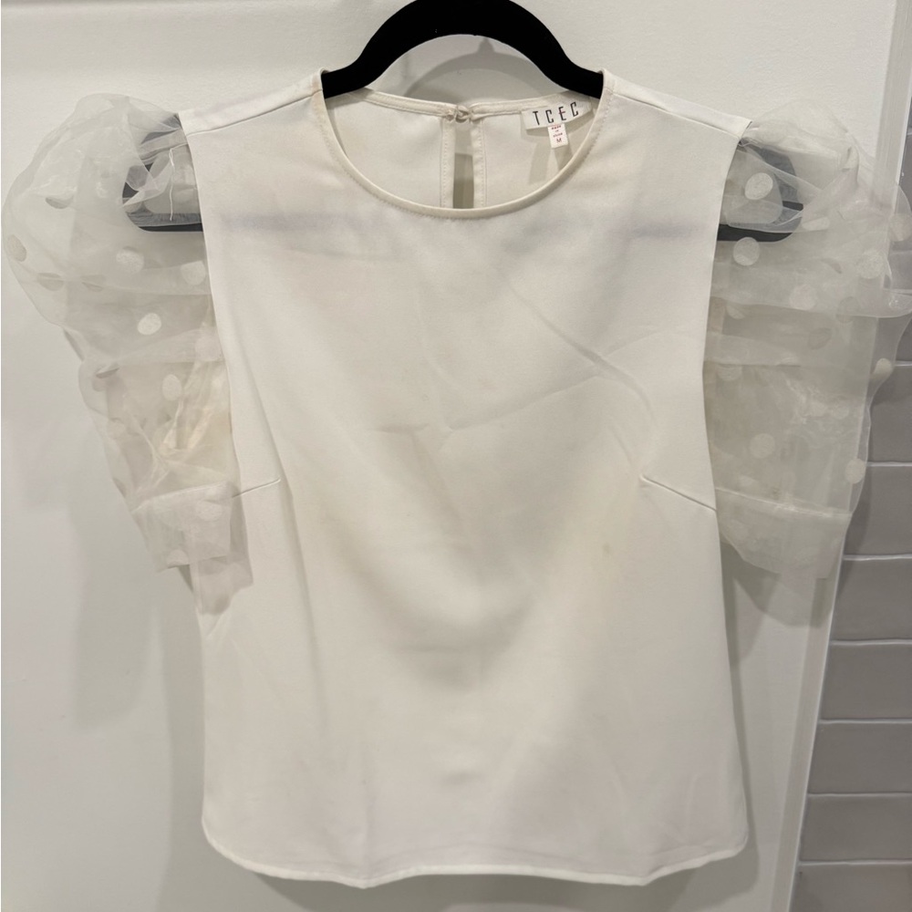 TCEC White Sheer Puff Sleeve Blouse